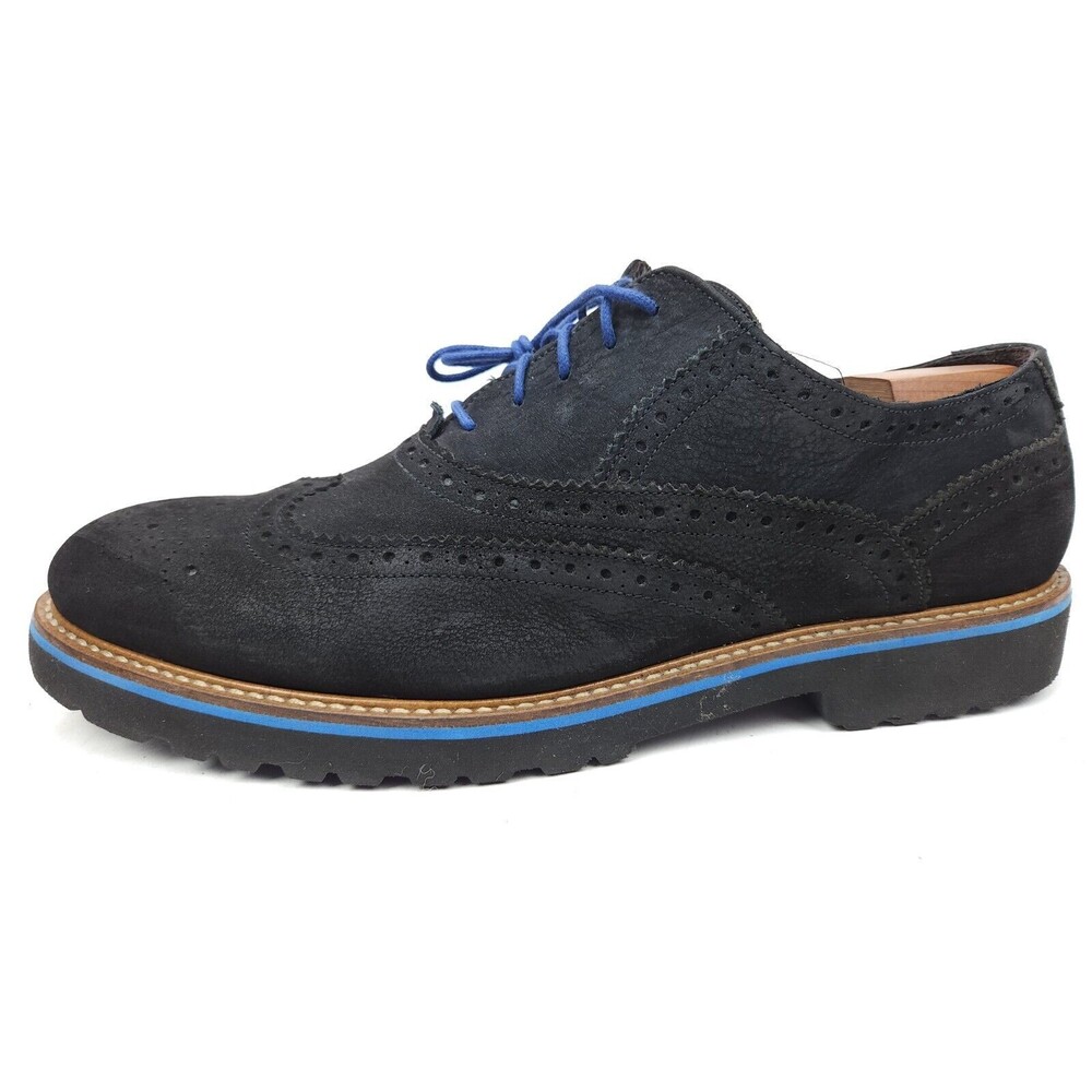 Bruno Magli Mens Black Suede Brogue Wingtip Oxfords Blue Accents Size US 12 M